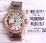 Perfect Replica Cartier Ballon Bleu Rose Gold Diamond Bezel Silver Roman Face 36mm Watch